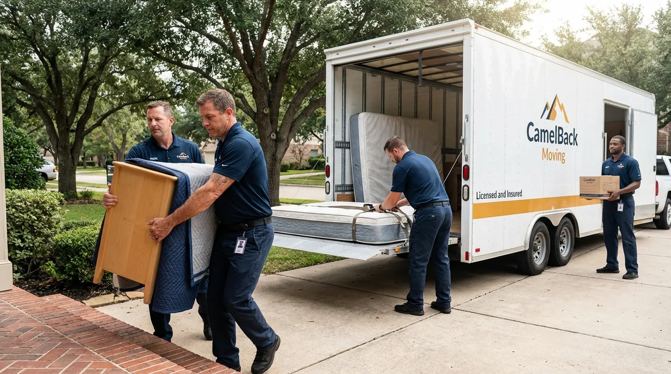 Crew loading residential truck for cross-state move from Prosser, WA