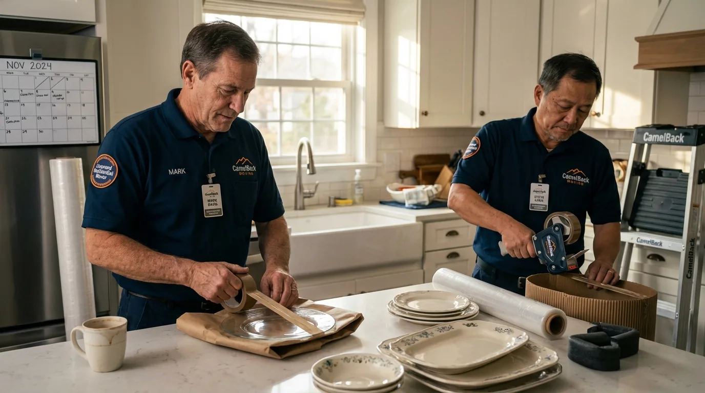 Professional crew packing kitchen dishware in Prosser, WA